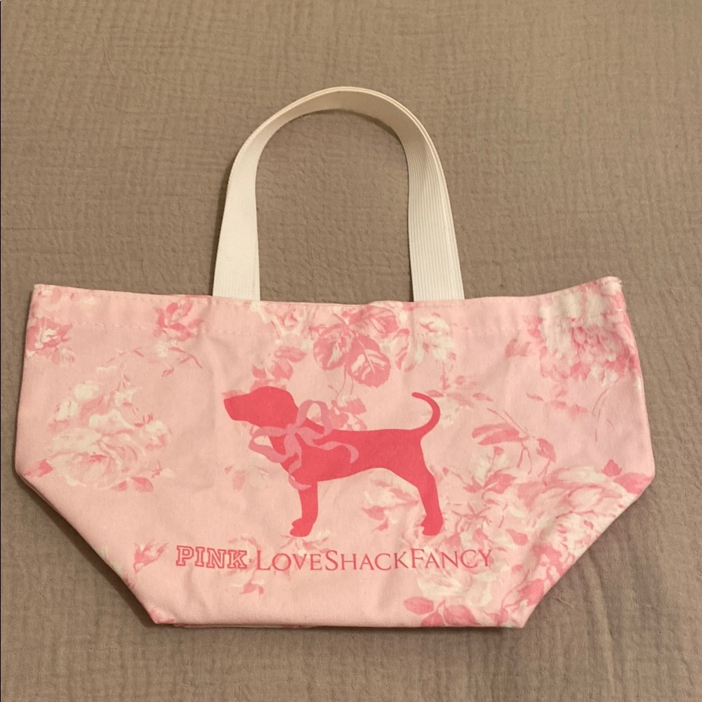 LoveShackFancy x Pink Pink Cute Floral Canvas Tote with Dog Motif